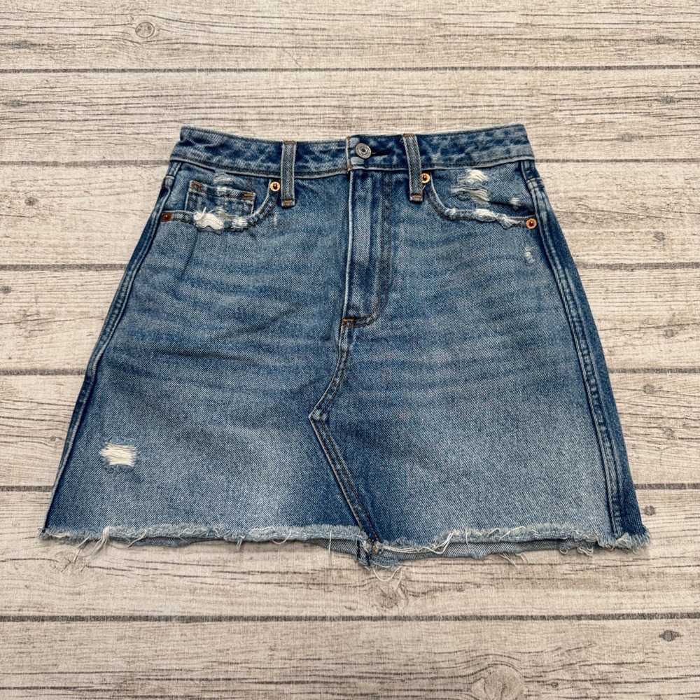 Abercrombie & Fitch Mini Skirt Women's 25/0 Blue Denim Natural Rise Distressed